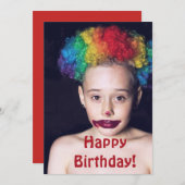 Carte d'anniversaire joyeux enfant clown flippant (Devant / Derrière)
