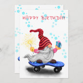 Carte d'anniversaire Joyeux patineur Gnome avec ca (Devant / Derrière)