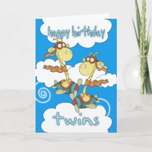 Carte d'anniversaire jumeaux - avion / avion Giraf (Devant)