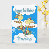 Carte d'anniversaire jumeaux - avion / avion Giraf (Fleur jaune)