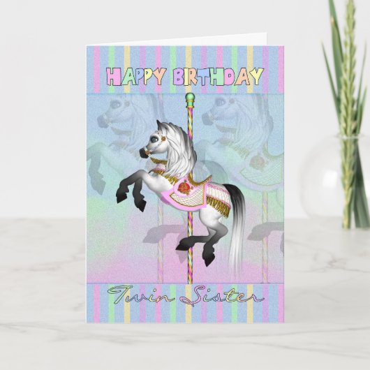 carte d'anniversaire jumelle carrousel - pastel ca (Devant)