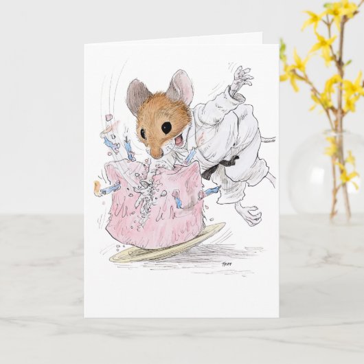Carte d'anniversaire Karate Mouse (Fleur jaune)
