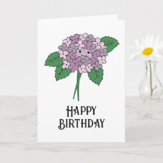 Carte d'anniversaire Kawaii Hydrangea dessinée à l