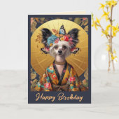 Carte d'anniversaire | Kimono chinois arrêté Anniv (Fleur jaune)