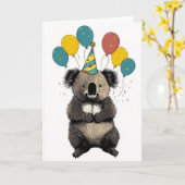 Carte d'anniversaire Koala - animal de fête (Fleur jaune)