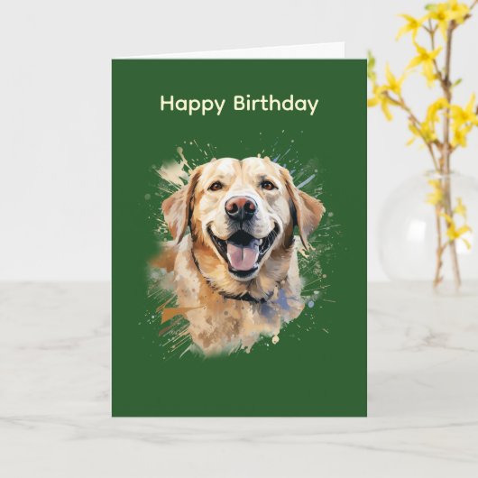 Carte d'anniversaire Labrador jaune joyeux (Fleur jaune)