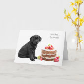 Carte d'anniversaire Labrador noir - Anniversaire (Fleur jaune)