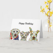Carte d'anniversaire Labrador, Terrier, Pitbull (Fleur jaune)