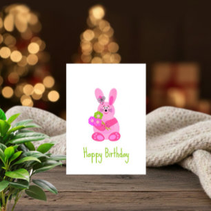 Carte d'anniversaire lapin avec fleurs