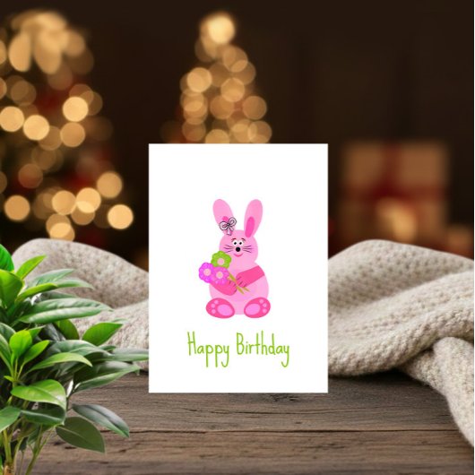 Carte d'anniversaire lapin avec fleurs