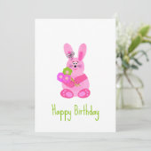 Carte d'anniversaire lapin avec fleurs (Debout devant)