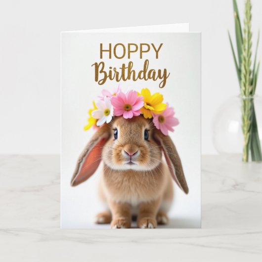 Carte d'anniversaire Lapin Floral (Devant)