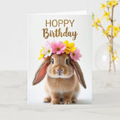 Carte d'anniversaire Lapin Floral (Fleur jaune)