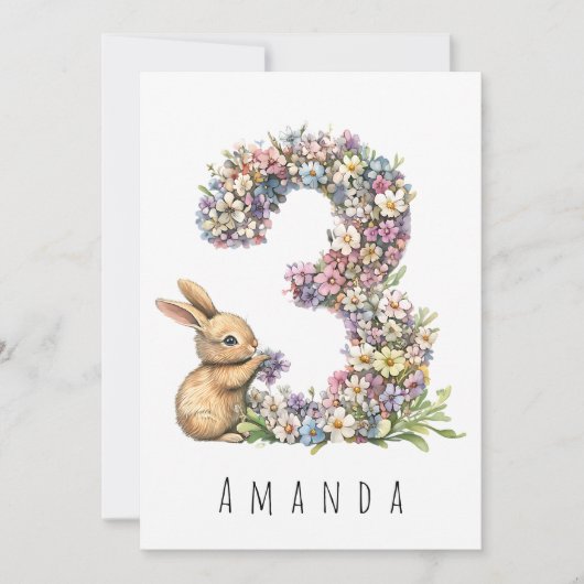 Carte d'anniversaire Lapin Floral pour 3 ans (Devant)