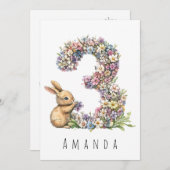 Carte d'anniversaire Lapin Floral pour 3 ans (Devant / Derrière)