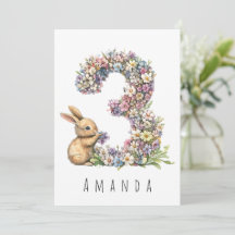 Carte d'anniversaire Lapin Floral pour 3 ans