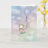 Carte d'anniversaire lapin joyeux (Fleur jaune)
