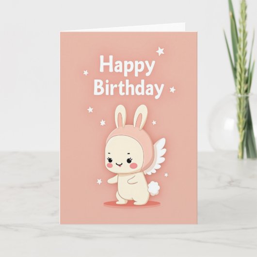 Carte d'anniversaire Lapin Rose (Devant)