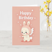 Carte d'anniversaire Lapin Rose (Fleur jaune)