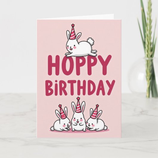 Carte d'anniversaire Lapin Rose (Devant)