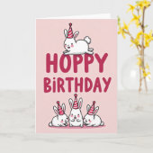 Carte d'anniversaire Lapin Rose (Fleur jaune)