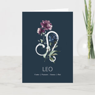 Carte d'anniversaire Leo moderne Floral Zodiac Sta