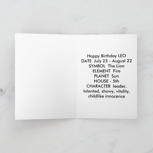 Carte d'anniversaire Leo Zodiac (Intérieur)