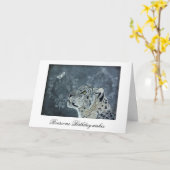 Carte d'anniversaire Léopard des neiges et papillo (Fleur jaune)