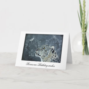 Carte d'anniversaire Léopard des neiges et papillo