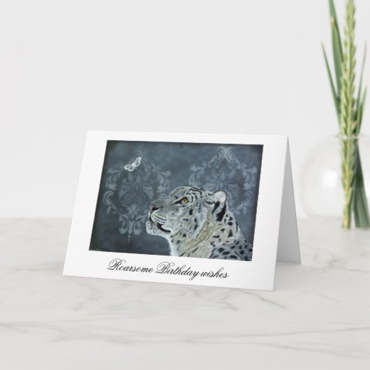 Carte d'anniversaire Léopard des neiges et papillo (Devant)