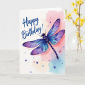 Carte d'anniversaire Libellule (Fleur jaune)