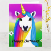 Carte d'anniversaire licorne (Fleur jaune)