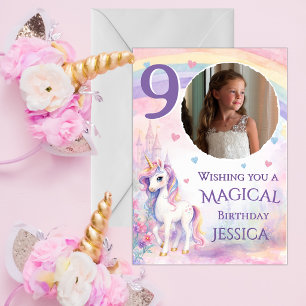 Carte d'anniversaire Licorne 9 ans avec une photo