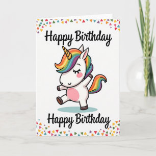 Carte d'anniversaire licorne arc-en-ciel douce