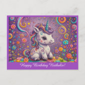 Carte d'anniversaire licorne bébé mignonne violet (Devant)