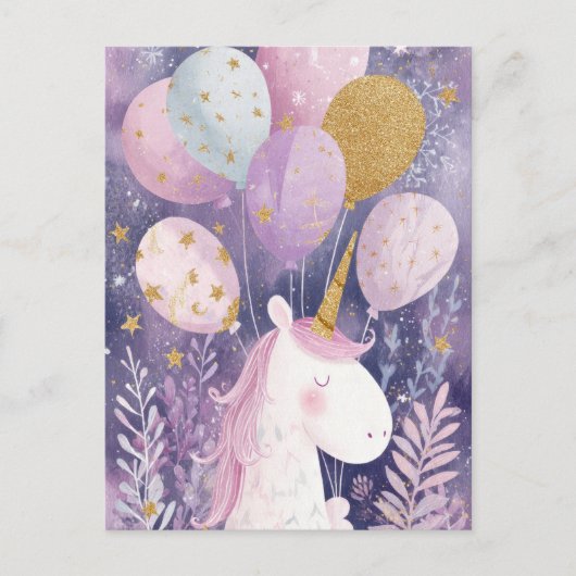 Carte d'anniversaire licorne élégante – Pastel et (Devant)