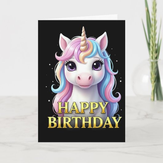 CARTE D'ANNIVERSAIRE LICORNE GROS PLAN DISTINCTIVE (Devant)