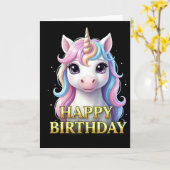 CARTE D'ANNIVERSAIRE LICORNE GROS PLAN DISTINCTIVE (Fleur jaune)