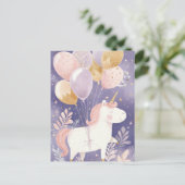 Carte d'anniversaire licorne ludique – Rose et Or (Debout devant)