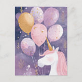 Carte d'anniversaire licorne magique Ballon rose e (Devant)