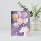 Carte d'anniversaire licorne magique Ballon rose e (Debout devant)