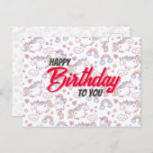 carte d'anniversaire licorne mignonne  (Devant / Derrière)