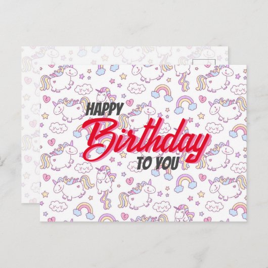 carte d'anniversaire licorne mignonne  (Devant / Derrière)