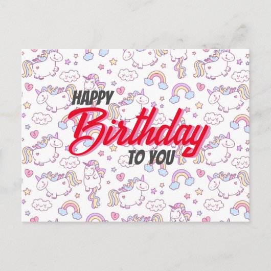 carte d'anniversaire licorne mignonne  (Devant)