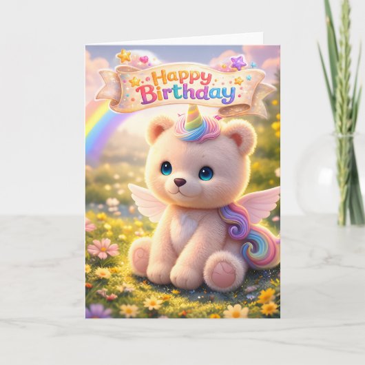 Carte d'anniversaire licorne ourson (Devant)
