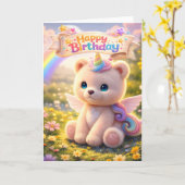 Carte d'anniversaire licorne ourson (Fleur jaune)