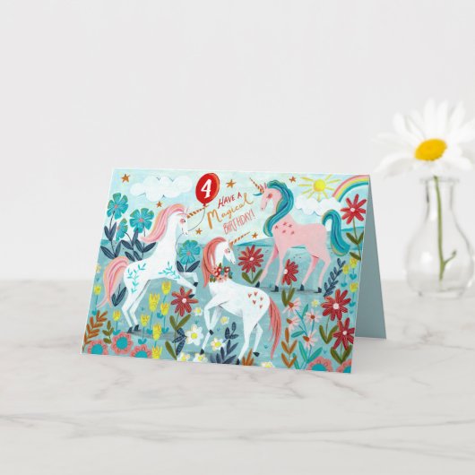 Carte d'anniversaire licorne pour filles mignonnes (Petite plante)