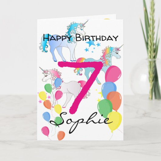 Carte d'anniversaire licorne pour une fille de 7 a (Devant)