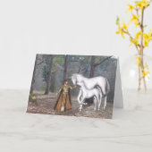 Carte d'anniversaire - Licornes et fée (Fleur jaune)