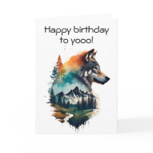 Carte d'anniversaire Loup à l'aquarelle pour les a